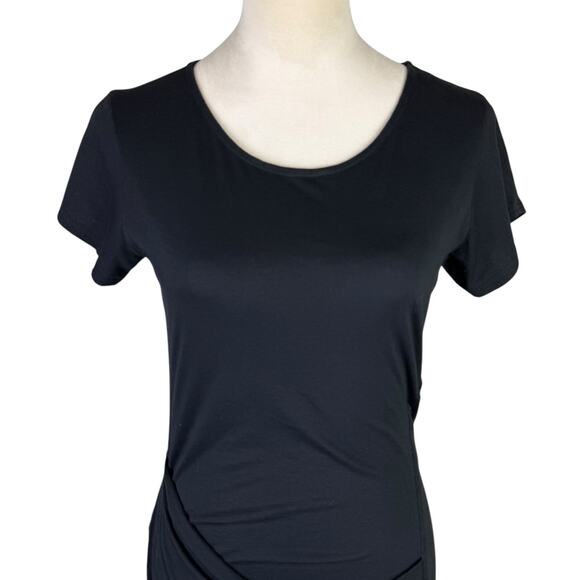 Theory Sunly Black Short Sleeve Shirred Gathered Mini T-shirt Slim Fit Dress - Picture 7 of 14